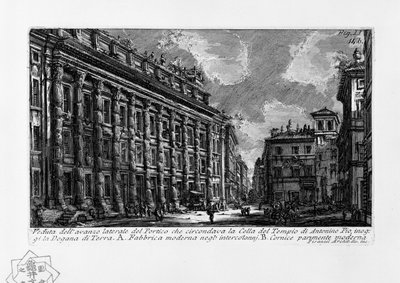 View of the Lateral Remains of the Portico Surrounding the Cell of the Temple of Antoninus Pius, Now the Customs House by Giovanni Battista Piranesi